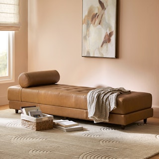 Sven 79" Tufted Leather Chaise Lounge - Charme Tan